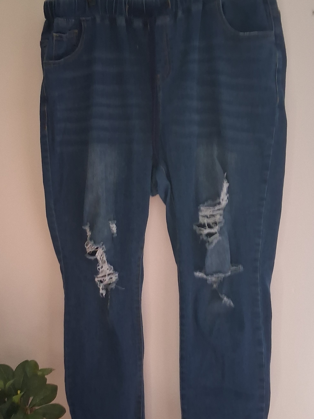 SHEIN Blue Distressed Boyfriend Jeans